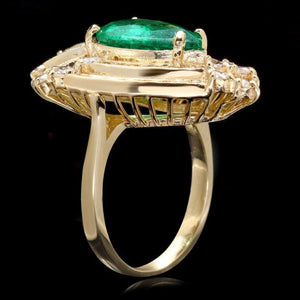 4.70 Carats Natural Emerald & Diamond 14k Solid Yellow Gold Ring