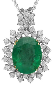 9.00Ct Natural Emerald and Diamond 14K White & Yellow Gold Pendant