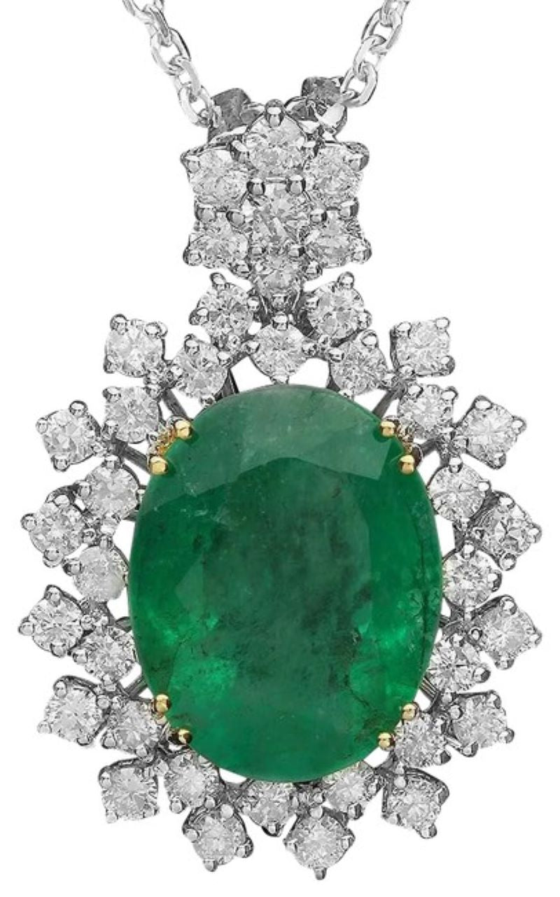 9.00Ct Natural Emerald and Diamond 14K White & Yellow Gold Pendant