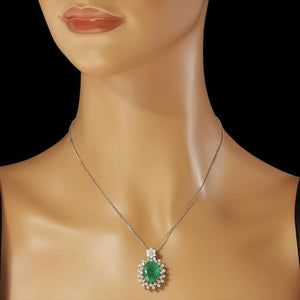 9.00Ct Natural Emerald and Diamond 14K White & Yellow Gold Pendant