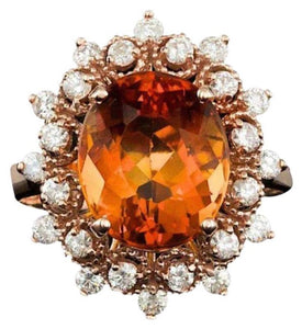 5.00 Carats Natural Citrine and Diamond 14K Solid Rose Gold Ring