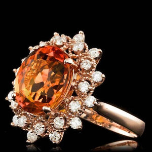 5.00 Carats Natural Citrine and Diamond 14K Solid Rose Gold Ring