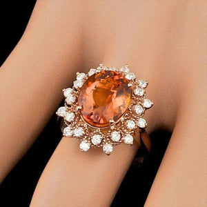 5.00 Carats Natural Citrine and Diamond 14K Solid Rose Gold Ring
