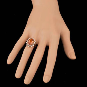 5.00 Carats Natural Citrine and Diamond 14K Solid Rose Gold Ring