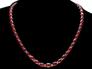 38.30Ct Natural Ruby and Diamond 14K Solid White Gold Necklace