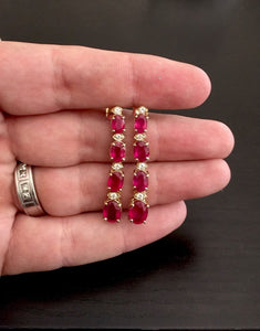 Exquisite 7.30 Carats Natural Red Ruby and Diamond 14K Solid Yellow Gold Earrings