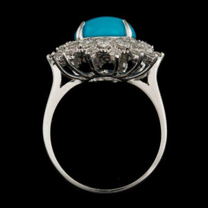3.90 Carats Natural Turquoise and Diamond 14k Solid White Gold Ring