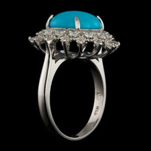 Load image into Gallery viewer, 3.90 Carats Natural Turquoise and Diamond 14k Solid White Gold Ring