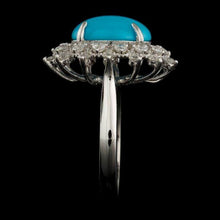 Load image into Gallery viewer, 3.90 Carats Natural Turquoise and Diamond 14k Solid White Gold Ring
