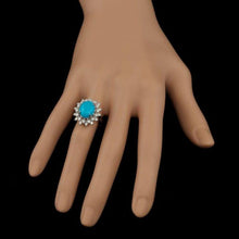 Load image into Gallery viewer, 3.90 Carats Natural Turquoise and Diamond 14k Solid White Gold Ring
