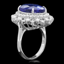 Load image into Gallery viewer, 12.80 Carats Natural Tanzanite and Diamond 18K Solid White Gold Ring
