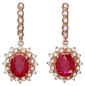 10.40Ct Natural Ruby and Diamond 14K Solid Rose Gold Earrings