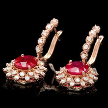 Load image into Gallery viewer, 10.40Ct Natural Ruby and Diamond 14K Solid Rose Gold Earrings
