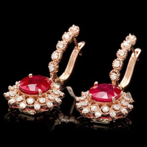 10.40Ct Natural Ruby and Diamond 14K Solid Rose Gold Earrings