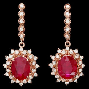 10.40Ct Natural Ruby and Diamond 14K Solid Rose Gold Earrings