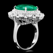 Load image into Gallery viewer, 9.10ct Natural Emerald &amp; Diamond 14k Solid White Gold Ring