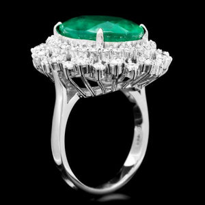 9.10ct Natural Emerald & Diamond 14k Solid White Gold Ring