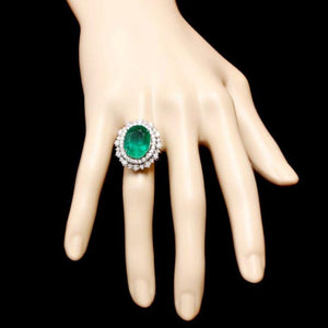9.10ct Natural Emerald & Diamond 14k Solid White Gold Ring