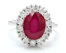 Load image into Gallery viewer, 6.15 Carats Impressive Natural Red Ruby and Diamond 14K White Gold Ring