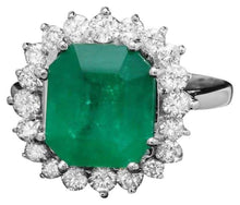 Load image into Gallery viewer, 4.40ct Natural Emerald &amp; Diamond 14k Solid White Gold Ring