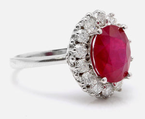 6.15 Carats Impressive Natural Red Ruby and Diamond 14K White Gold Ring
