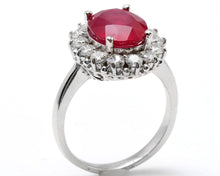 Load image into Gallery viewer, 6.15 Carats Impressive Natural Red Ruby and Diamond 14K White Gold Ring