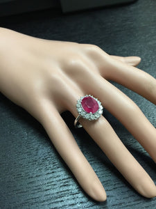 6.15 Carats Impressive Natural Red Ruby and Diamond 14K White Gold Ring