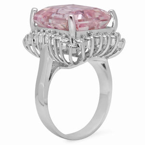 17.00 Carats Natural Kunzite and Diamond 14K Solid White Gold Ring