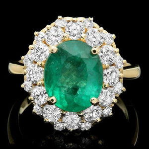 4.90Ct Natural Emerald and Diamond 14K Solid Yellow Gold Ring