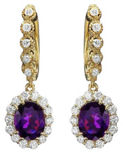 Load image into Gallery viewer, 4.80ct Natural Amethyst and Diamond 14K Solid Yellow Gold Earrings