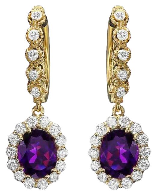 4.80ct Natural Amethyst and Diamond 14K Solid Yellow Gold Earrings