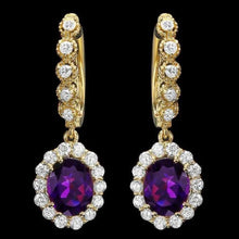 Load image into Gallery viewer, 4.80ct Natural Amethyst and Diamond 14K Solid Yellow Gold Earrings