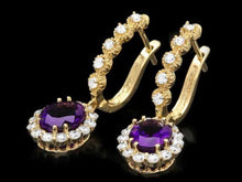 Load image into Gallery viewer, 4.80ct Natural Amethyst and Diamond 14K Solid Yellow Gold Earrings