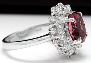 3.95 Carats Natural Very Nice Looking Pink Tourmaline and Diamond 14K Solid White Gold Ring