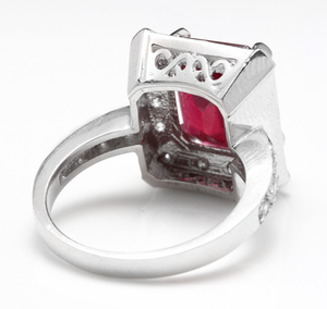 8.05 Carats Impressive Natural Red Ruby and Diamond 14K White Gold Ring