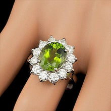 Load image into Gallery viewer, 5.60 Carats Natural Green Tourmaline and Diamond 14k Solid White Gold Ring