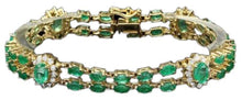 Load image into Gallery viewer, Impressive 13.30 Carats Natural Emerald &amp; Diamond 14K Solid Yellow Gold Bracelet