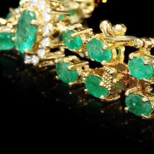 Impressive 13.30 Carats Natural Emerald & Diamond 14K Solid Yellow Gold Bracelet