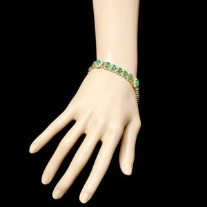 Impressive 13.30 Carats Natural Emerald & Diamond 14K Solid Yellow Gold Bracelet
