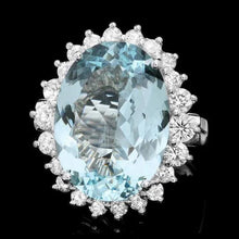 Load image into Gallery viewer, 10.10 Carats Natural Aquamarine and Diamond 14K Solid White Gold Ring