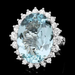 10.10 Carats Natural Aquamarine and Diamond 14K Solid White Gold Ring