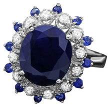 Load image into Gallery viewer, 5.60ct Natural Blue Sapphire &amp; Diamond 14k Solid White Gold Ring