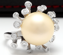 Load image into Gallery viewer, Splendid Natural 15mm South Sea Pearl and Diamond 14K Solid White Gold Ring