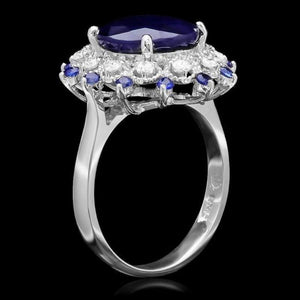 5.60ct Natural Blue Sapphire & Diamond 14k Solid White Gold Ring