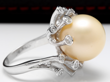 Load image into Gallery viewer, Splendid Natural 15mm South Sea Pearl and Diamond 14K Solid White Gold Ring