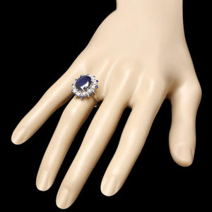 5.60ct Natural Blue Sapphire & Diamond 14k Solid White Gold Ring
