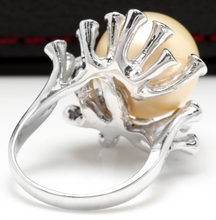 Load image into Gallery viewer, Splendid Natural 15mm South Sea Pearl and Diamond 14K Solid White Gold Ring
