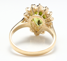 Load image into Gallery viewer, 3.20 Carats Natural Very Nice Looking Peridot and Diamond 14K Solid Yellow Gold Ring