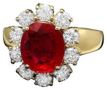 Load image into Gallery viewer, 4.60 Carats Natural Red Ruby and Diamond 14k Solid Yellow Gold Ring