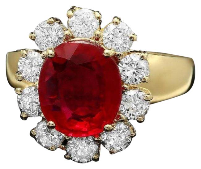 4.60 Carats Natural Red Ruby and Diamond 14k Solid Yellow Gold Ring